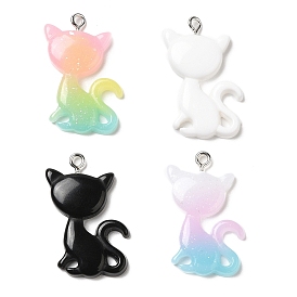 Resin Pendants, Cat Shaped Charms with Platinum Tone Iron Loops