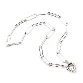 304 Stainless Steel Paperclip Chain Necklaces, with Brass Spring Clasps