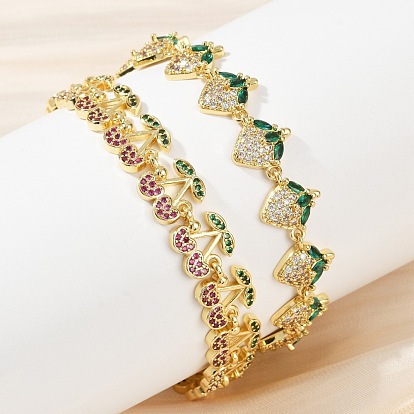 Браслеты из латуни с микропаве и фианитами для женщин, без свинца и без кадмия, стойки покрытие, реальный 18 k позолоченный