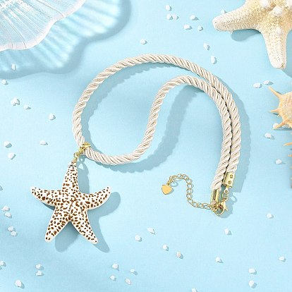 Collares para mujer con colgante de estrella de mar de acrílico opaco pintado con efecto de rocío oceánico y cordón de nailon trenzado., dorado