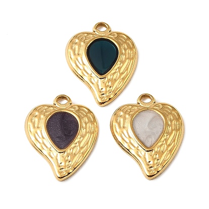 304 подвески из нержавеющей стали, сердце прелести, с эмалью, реальный 18 k позолоченный, ионное покрытие (ip)