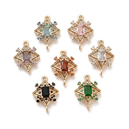 Стеклянные прямоугольные подвески-соединители, звенья звездочки из латуни с прозрачным кубическим цирконием, без кадмия, без никеля и без свинца, разноцветные