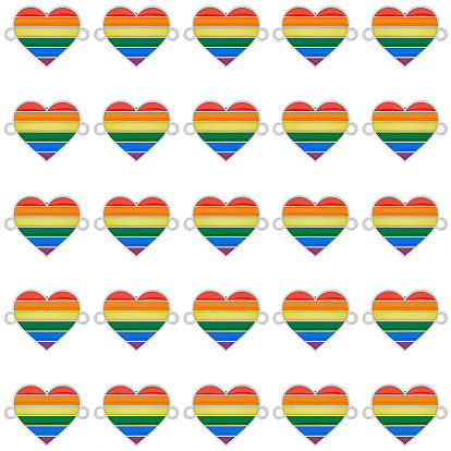 30шт. радужного цвета сплав эмалированный соединительный брелок, сердечные ссылки, без кадмия, без никеля и без свинца, платина