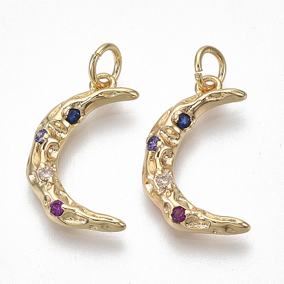 Латунные микро-паве красочные кубические циркониевые подвески, с прыжком, луна, никель пожарная