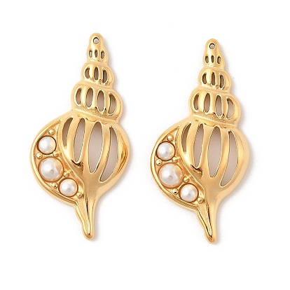 304 подвески из нержавеющей стали, с абс пластмассовой имитационной жемчужиной, очарование раковины, ионное покрытие (ip)