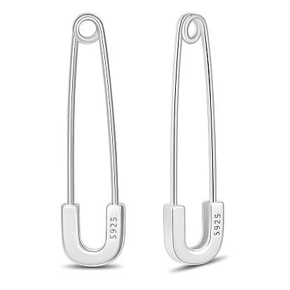 SHEGRACE 925 Sterling Silver Hoop Earrings, with 925 Stamp, Safety Pin Shape