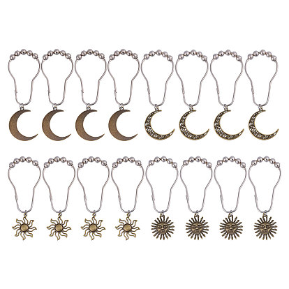 16 шт. 4 стили железные кольца для занавески для душа для ванной комнаты, легко скользящие ролики, металлические вешалки для душа с бусинами, Вс & луна