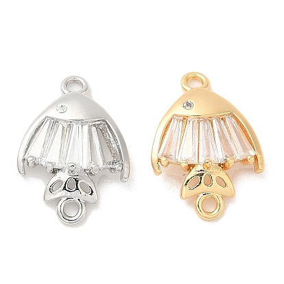Brass Pave Clear Glass Connector Charms, Fish Links