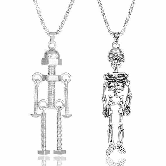 Gothic Alloy Robot Skeleton Pendant 201 Stainless Steel Chain Necklaces for Men