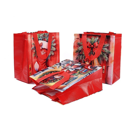 Прямоугольные рождественские сумки-тоуты из нетканого материала с принтом, принадлежности для хранения подарков