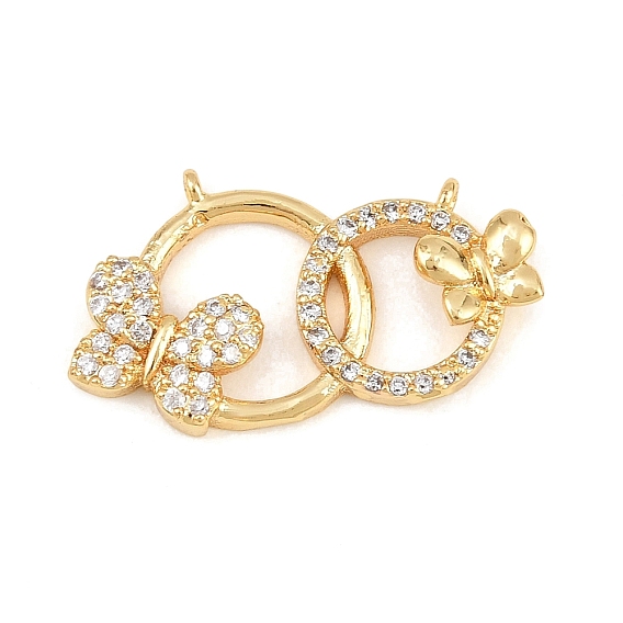 Breloques de connecteur en laiton micro pavé de zircone cubique transparente, bague à maillons papillon, sans cadmium et sans plomb, crémaillère plaquage, plaqué longue durée