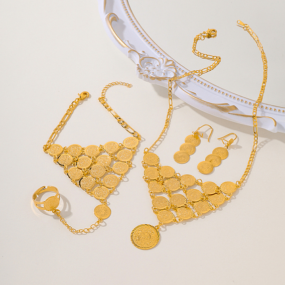 Винтажные латунные круглые варежки в этническом стиле, комплекты браслетов, серег и ожерелий для женщин