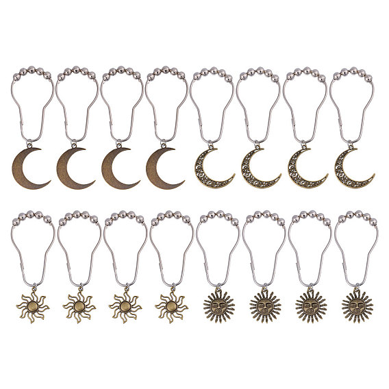 16 шт. 4 стили железные кольца для занавески для душа для ванной комнаты, легко скользящие ролики, металлические вешалки для душа с бусинами, Вс & луна