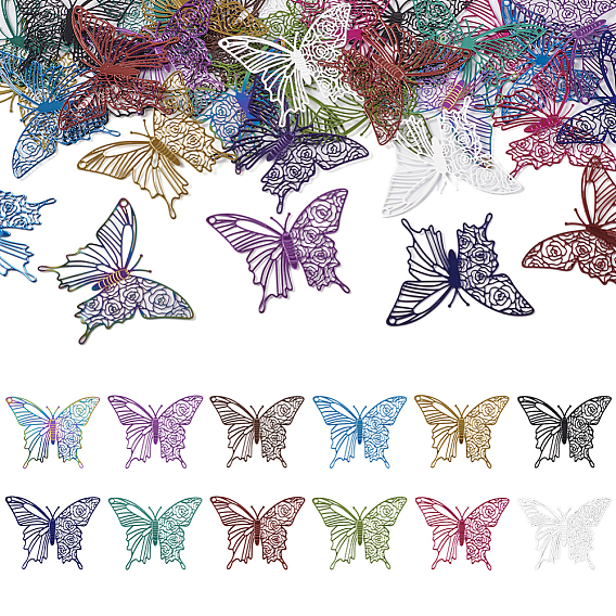 48шт 12 окрашены аэрозольной краской 430 и 201 филигранные подвески из нержавеющей стали, гравированные металлические украшения, бабочка