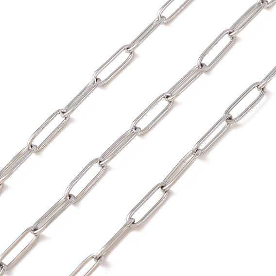 304 Stainless Steel Paperclip Chains, Drawn Elongated Cable Chains, Soldered, with Spool