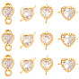24Pcs 4 Styles Brass Pave Clear Cubic Zirconia Links, Heart