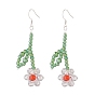 Flower of Life Long Dangle Earrings, Wire Wrapped Jewelry for Women