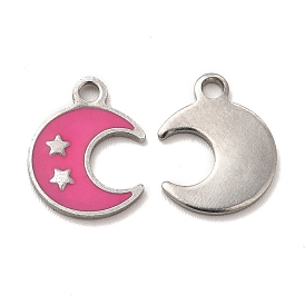 304 Stainless Steel Enamel Pendants, Moon with Star Charm