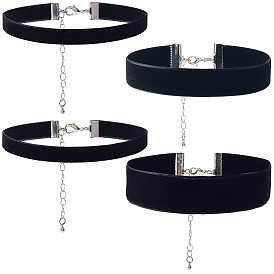 4шт. 4 стили бархатных чокеров, с латунными концевыми цепями, платина