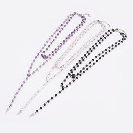 Натуральные драгоценные камни lariat ожерелья, с накладками из нержавеющей стали и прелестями сплава, упаковочная коробка