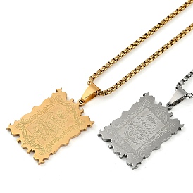 Anti-Tarnish 304 Stainless Steel Arabic Elements Rectangle Pendant Box Chain Necklaces