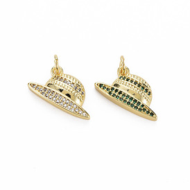 Brass Micro Pave Cubic Zirconia Pendants, Nickel Free, Golden, Hat Shapes