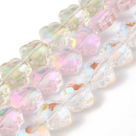 Electroplate Glass Beads Strands, Rainbow Plated, Faceted, Plum Blossom