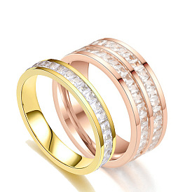 Small square zircon titanium steel diamond ring stainless steel couple ring diamond ring
