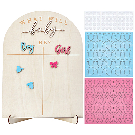 Tableau de vote en bois en forme d'arche pour révéler le sexe du bébé, avec support et autocollant pour voter fille ou garçon.