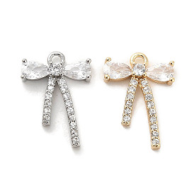 Brass Micro Pave Clear Cubic Zirconia Pendants, with Glass, Bowknot