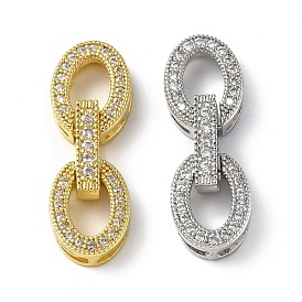 Rack Plating Brass Micro Pave Clear Cubic Zirconia Fold Over Clasps, Oval