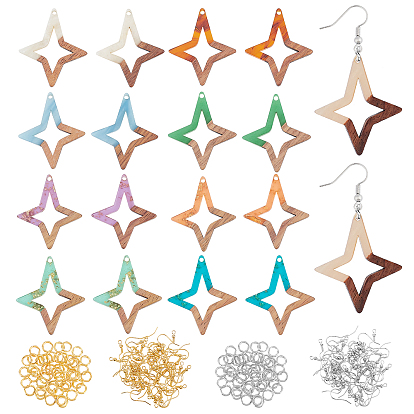 Kits de fabricación de pendientes colgantes de bricolaje, incluyendo 18 piezas 9 colores resina y colgantes de madera de nogal, 40 piezas 2 colores ganchos de latón para pendientes y 40 piezas 2 anillos de salto de colores