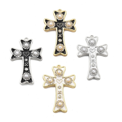 Латунные микро проложить кубического циркония подвески, крестик с сердечками, с бусинами из эмали и абс пластика, без свинца и без кадмия, долговечный