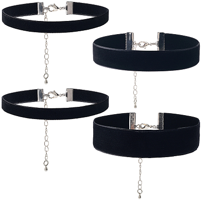 4шт. 4 стили бархатных чокеров, с латунными концевыми цепями, платина
