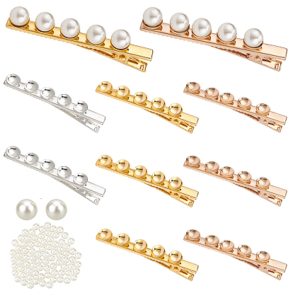 DIY Imitation Pearl Beaded Iron Alligator Hair Clips Making Kit, with Round Acrylic Beads