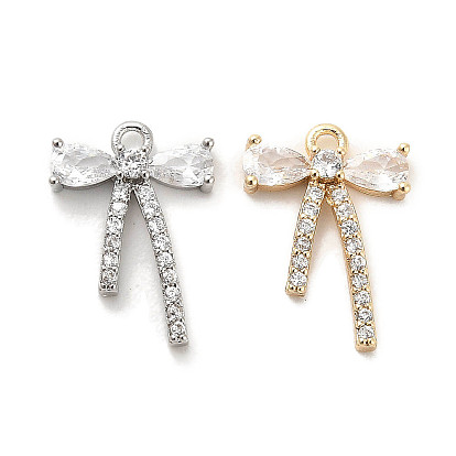 Латунные микропаве прозрачные подвески с фианитом, без кадмия, без никеля и без свинца, со стеклом, бантом