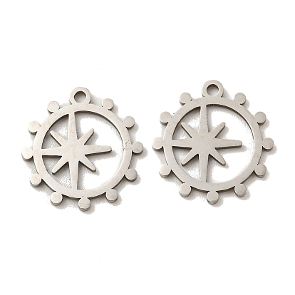 316 Surgical Stainless Steel Pendants, Laser Cut, Sun with Star Charm