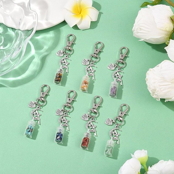 7 шт. подвески в виде чакры из натуральных и синтетических драгоценных камней и стеклянных бутылок, с подвесками из сплава в виде луны, феи и сердца и поворотными застежками