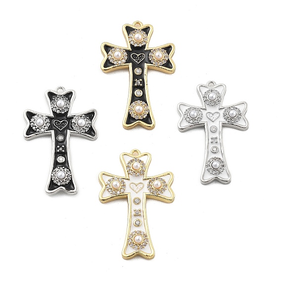 Латунные микро проложить кубического циркония подвески, крестик с сердечками, с бусинами из эмали и абс пластика, без свинца и без кадмия, долговечный