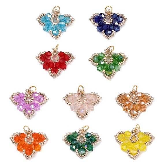 Стекло ручной работы подвески, лист, с 304 открытыми соединительными кольцами из нержавеющей стали и бисером, граненые