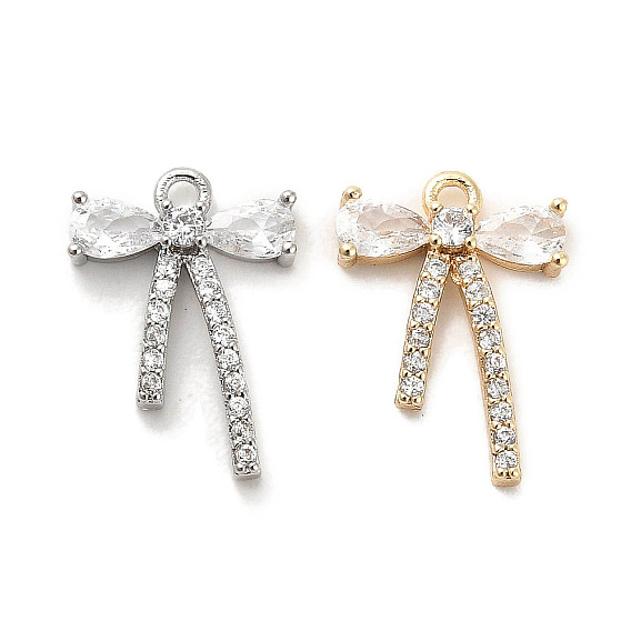 Латунные микропаве прозрачные подвески с фианитом, без кадмия, без никеля и без свинца, со стеклом, бантом