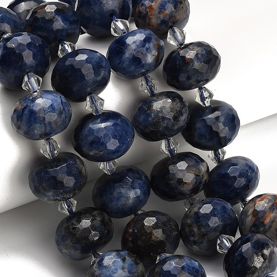 Природный содалит бисер нитей, рондель, граненые, со стеклянными бусинами