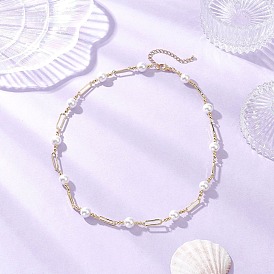 Ожерелья из овальных звеньев из латуни и круглого белого жемчуга