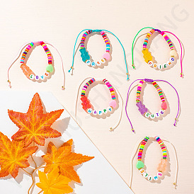 Colorful Ethnic Style Bear Alphabet Clay Bracelet Handmade Adjustable Wristband Jewelry