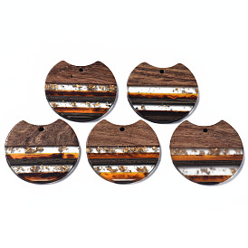 Transparent Resin & Walnut Wood Pendants, with Gold Foil, Gap Flat Round