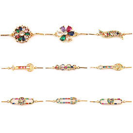 Sparkling Colorful CZ Bracelet with Flower, Star and Moon Charms Pin - Multiple Designs Available!