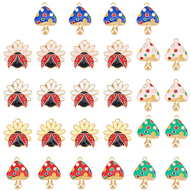 28pcs 7 Style Rack Plating Alloy Enamel Pendants, Cadmium Free & Nickel Free & Lead Free, Light Gold, Miexd Shape