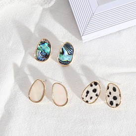 Chic Geometric Silver Stud Earrings with Abalone Shell and Paper Inlay for Women