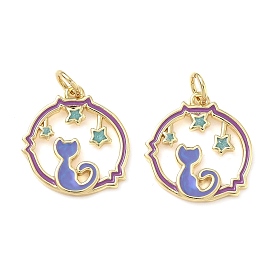 Латунь эмаль подвески, с целью перехода в кольце, кольцо с подвеской в виде кошки и звезды