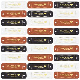 Gorgecraft 60Pcs 3 color PU Leather Labels, Handmade Embossed Tag, with Holes, for DIY Jeans, Bags, Shoes, Hat Accessories, Rectangle with Word
